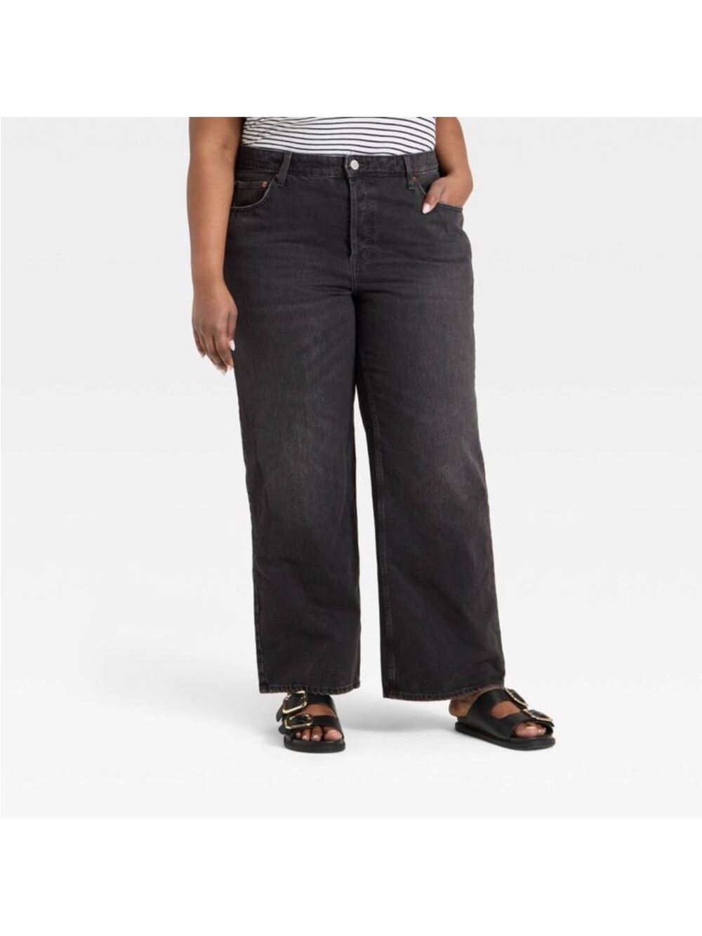 Womens Black Wide-Leg - Classic Mid-Rise